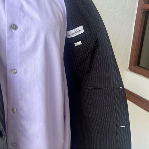 Calvin Klein Men’s Black Striped Cotton Blazer Sz‎ S Tailored Lined Classic - Picture 6 of 10